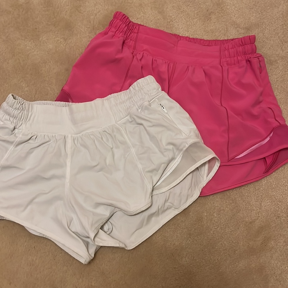 2 Lululemon Hotty Hot Shorts!! Sonic Pink and White